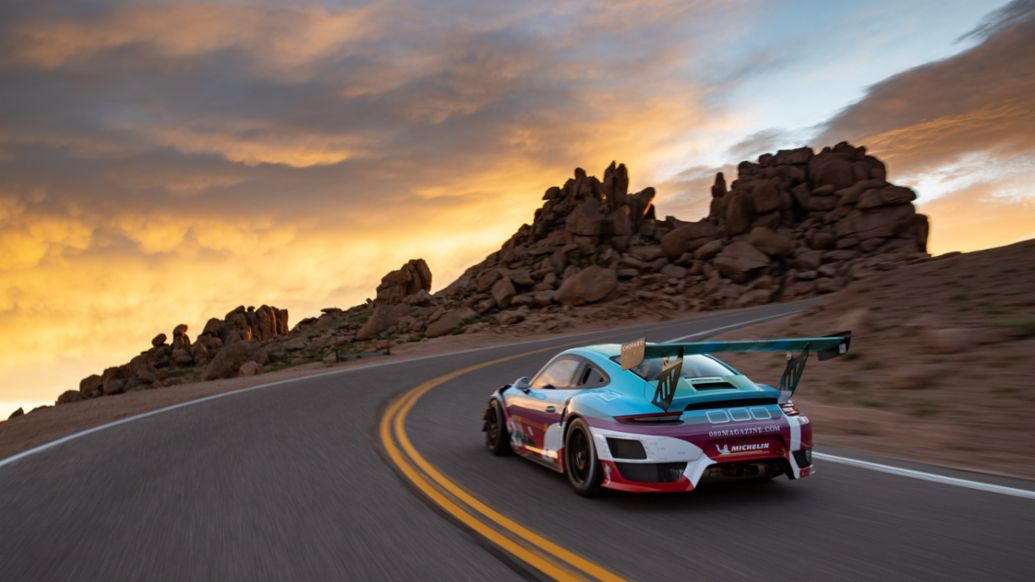 b 000 Porsche GT2 RS Art Car Pikes Peak Canyon Sunset Back Of Car