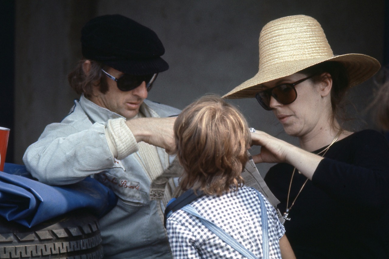 Jackie Stewart with his wife and child