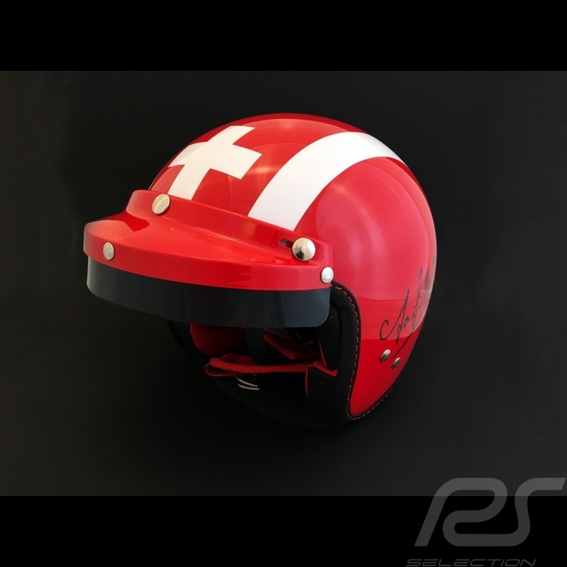 helmet jo siffert 1968 red white stripes swiss flag with visor