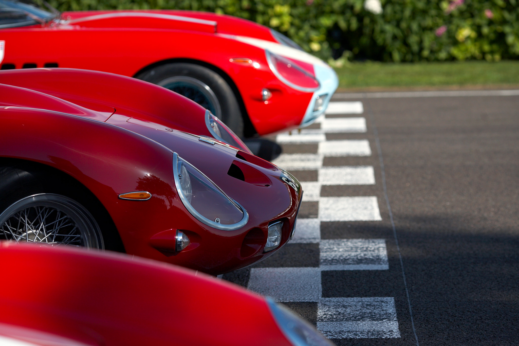 7 Ferrari GTOs at the Goodwood Revival