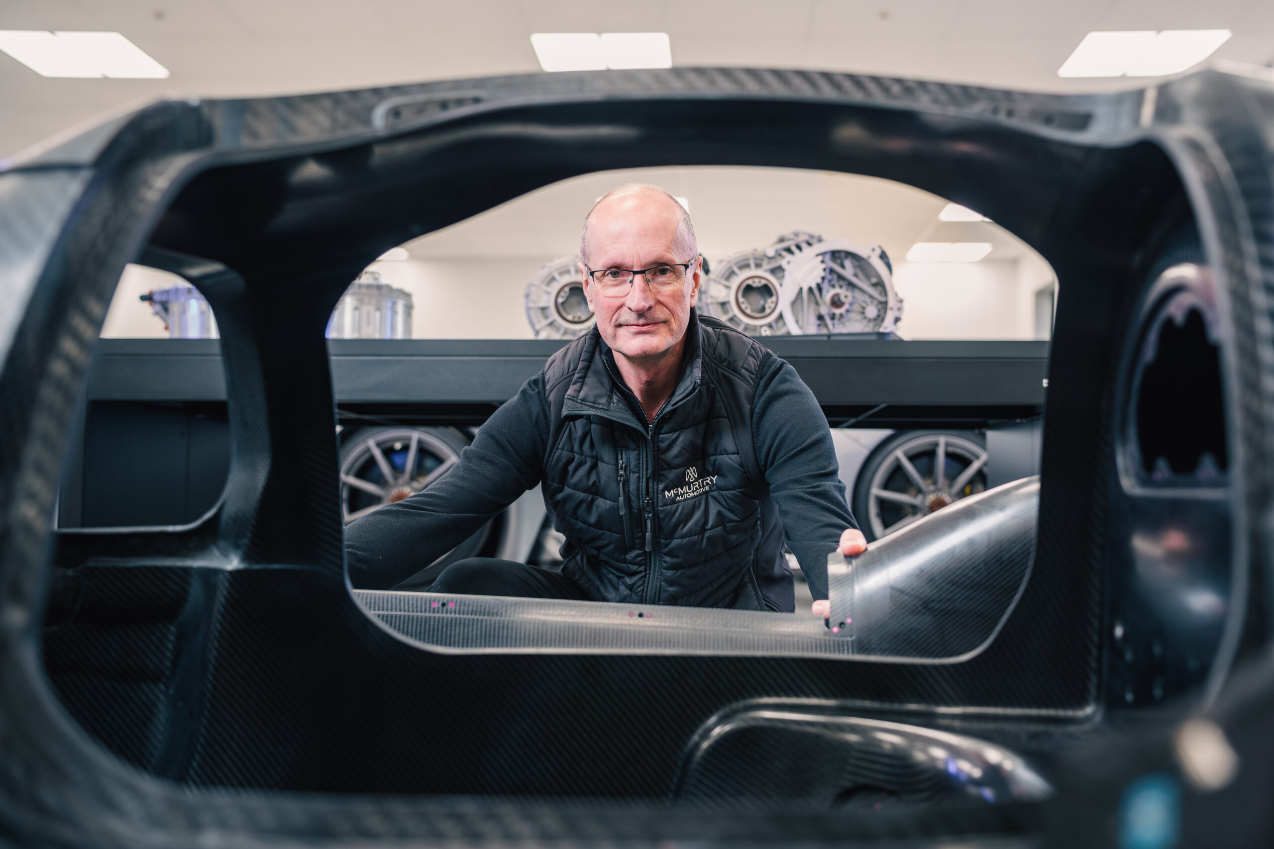 Iain Wight Head of Technology Sales McMurtry Technology with Composite Monocoque Chassis in Foreground scaled